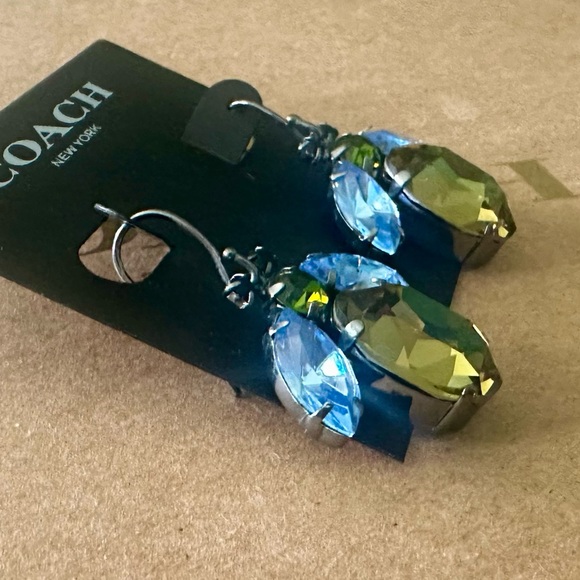 RARE Coach X Michelle Trachtenberg Green & Blue Gemstone Bumblebee Earrings - Picture 3 of 9